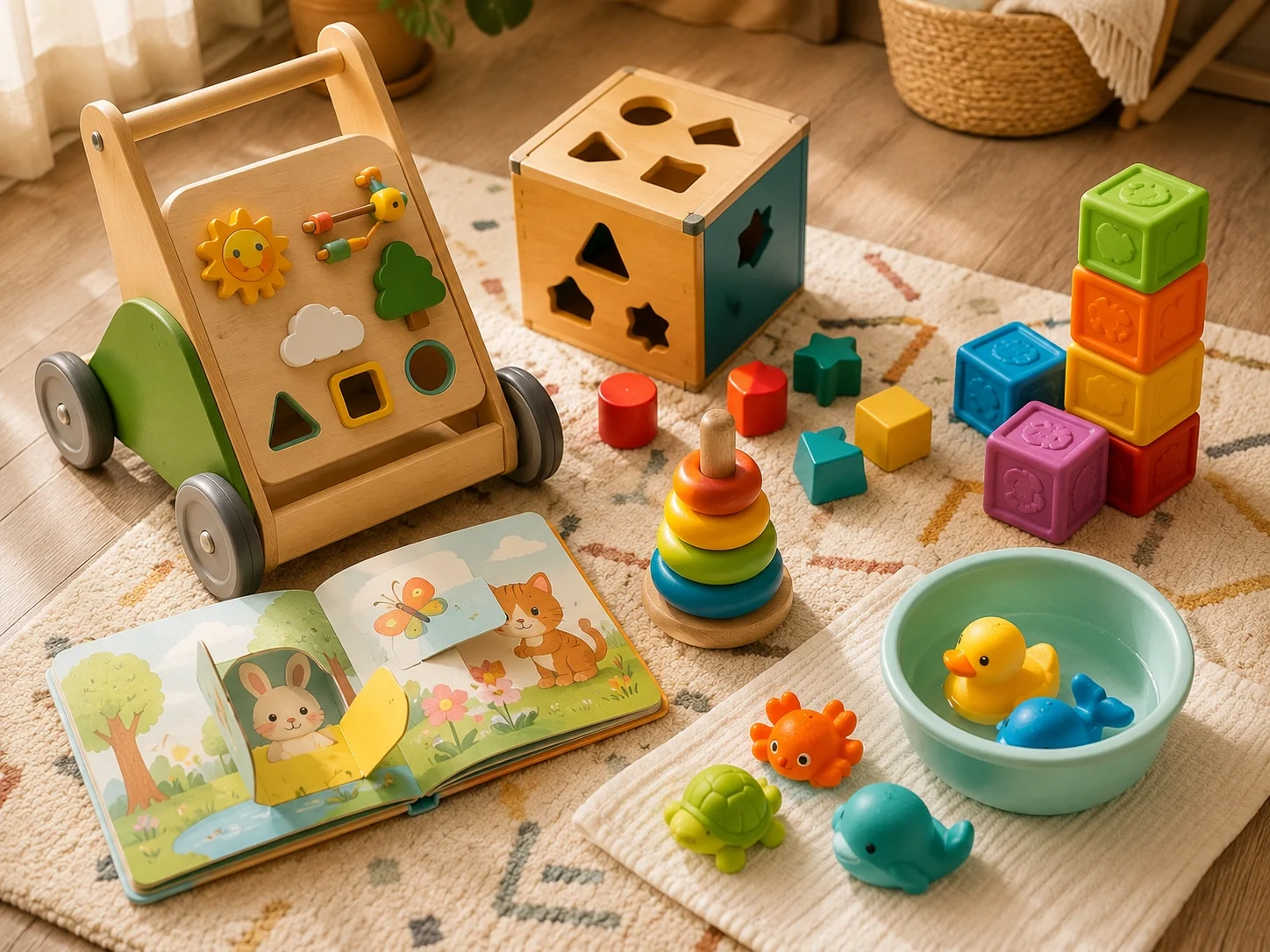 Baby toys for 9-12 months – push toy and shape sorter